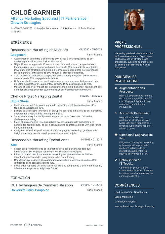 exemple de CV pour Specialiste Marketing Digital