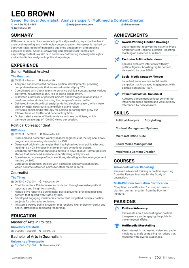 Journalist CV example