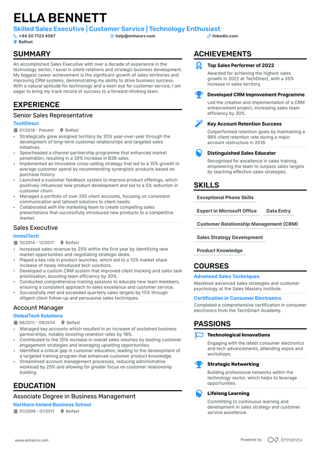 Tech Sales CV example