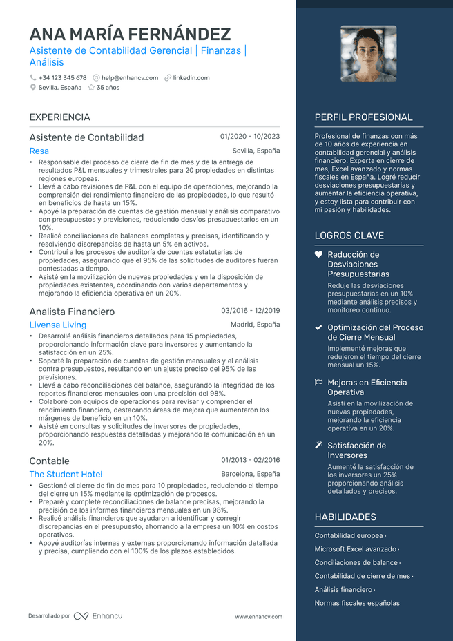 ejemplo de CV de Asistente de Contabilidad