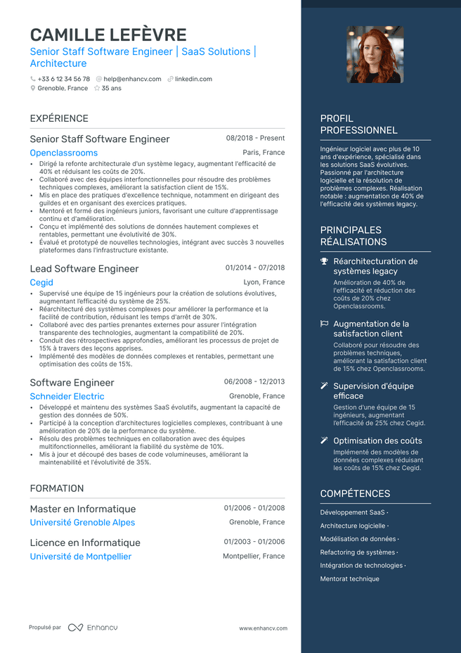 exemple de CV pour Ingenieur Senior