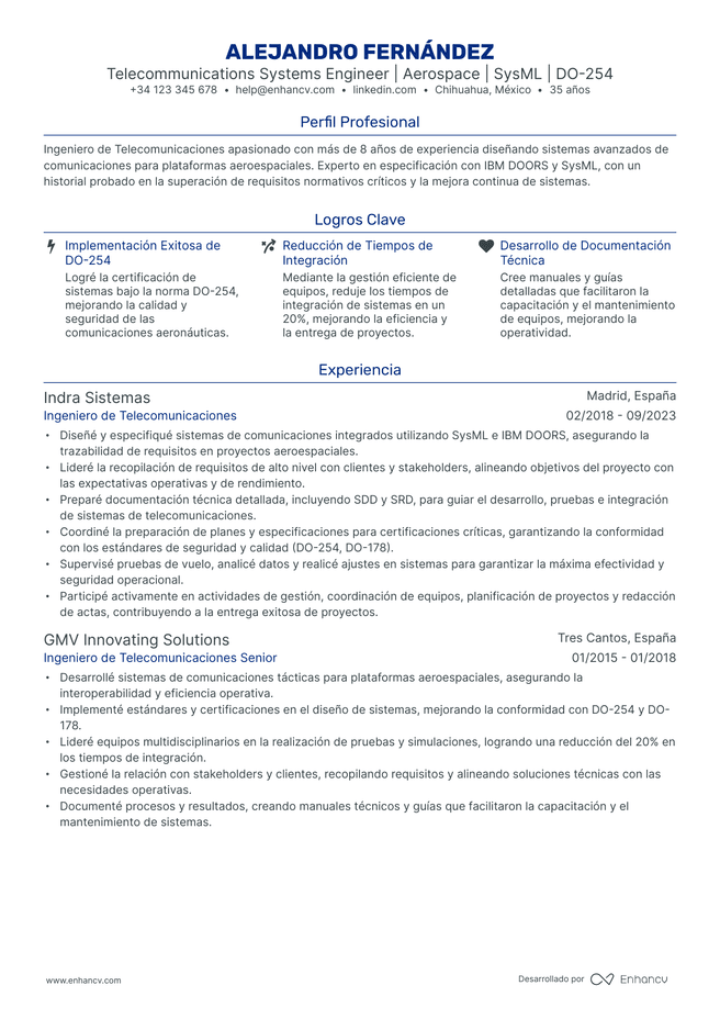 ejemplo de CV de Ingeniero de Sistemas