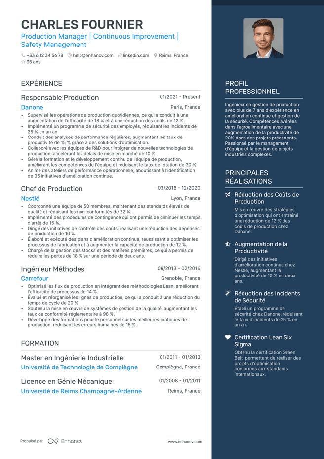 exemple de CV pour Manager de Production