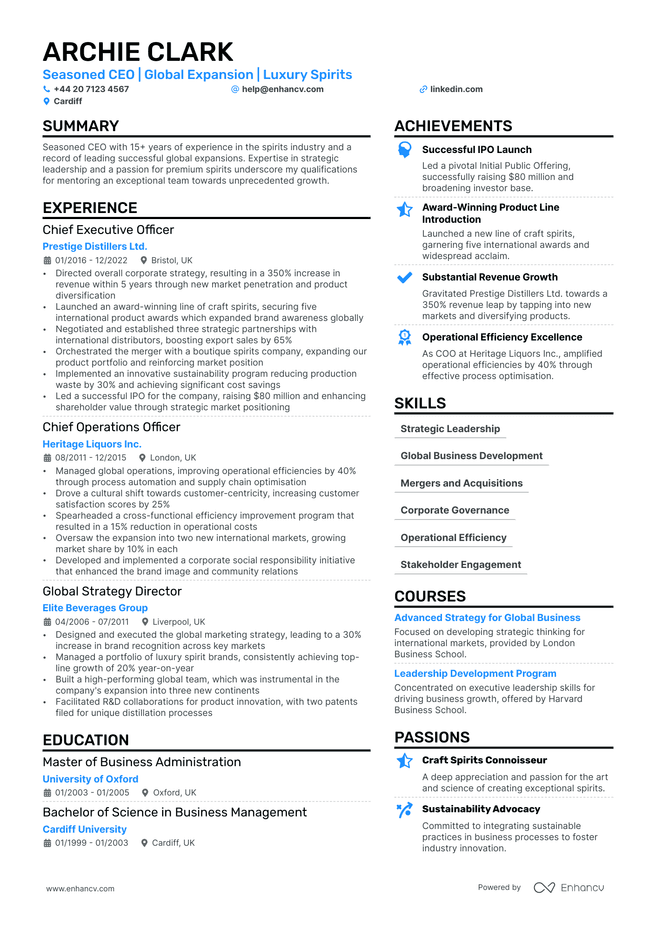 Executive Director CV example