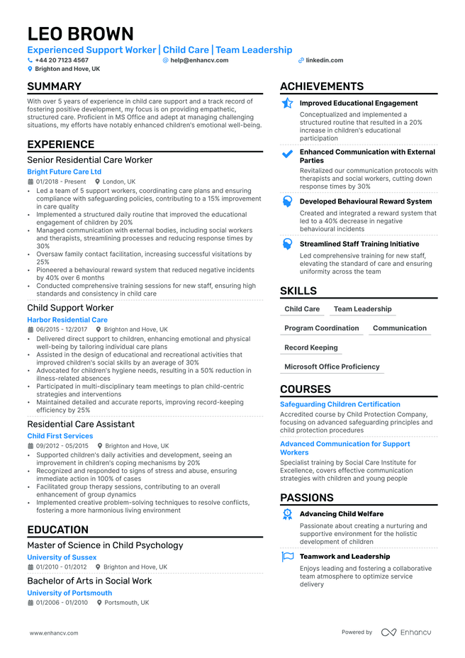 Support Worker CV example
