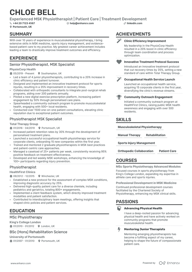 Therapist CV example