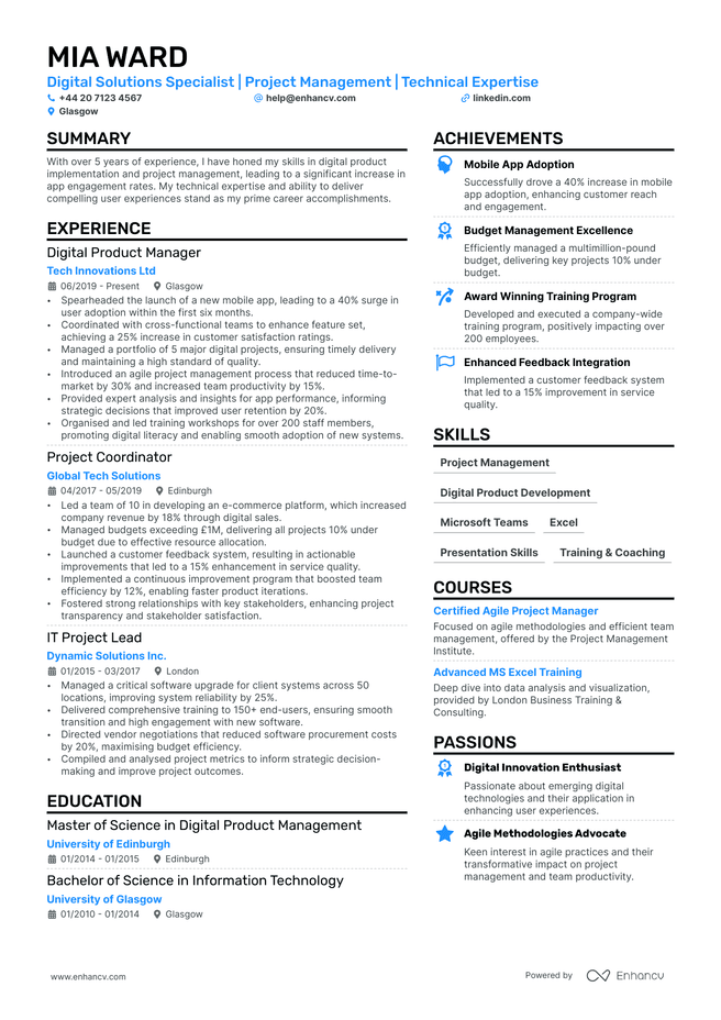 Digital Project Manager CV example