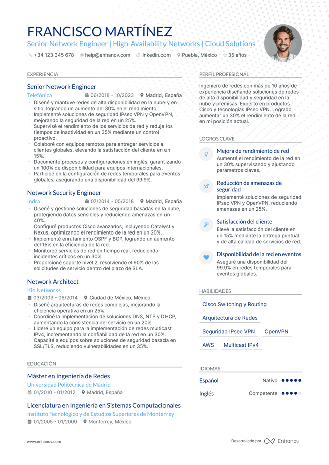ejemplo de CV de Ingeniero de Redes