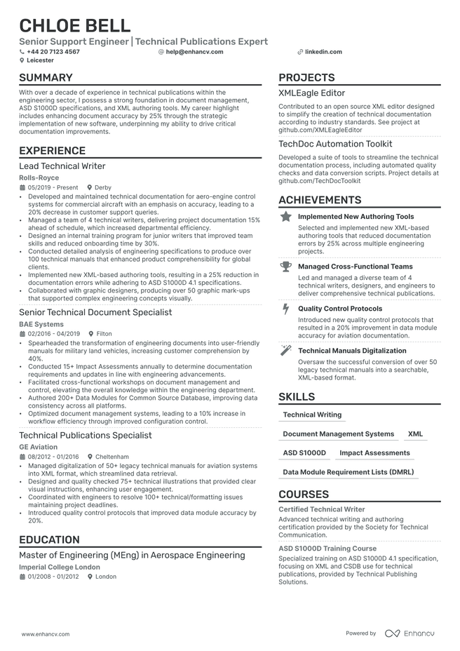 Senior Engineer CV example