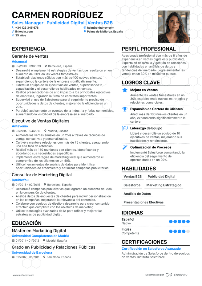 ejemplo de CV de Director de Ventas