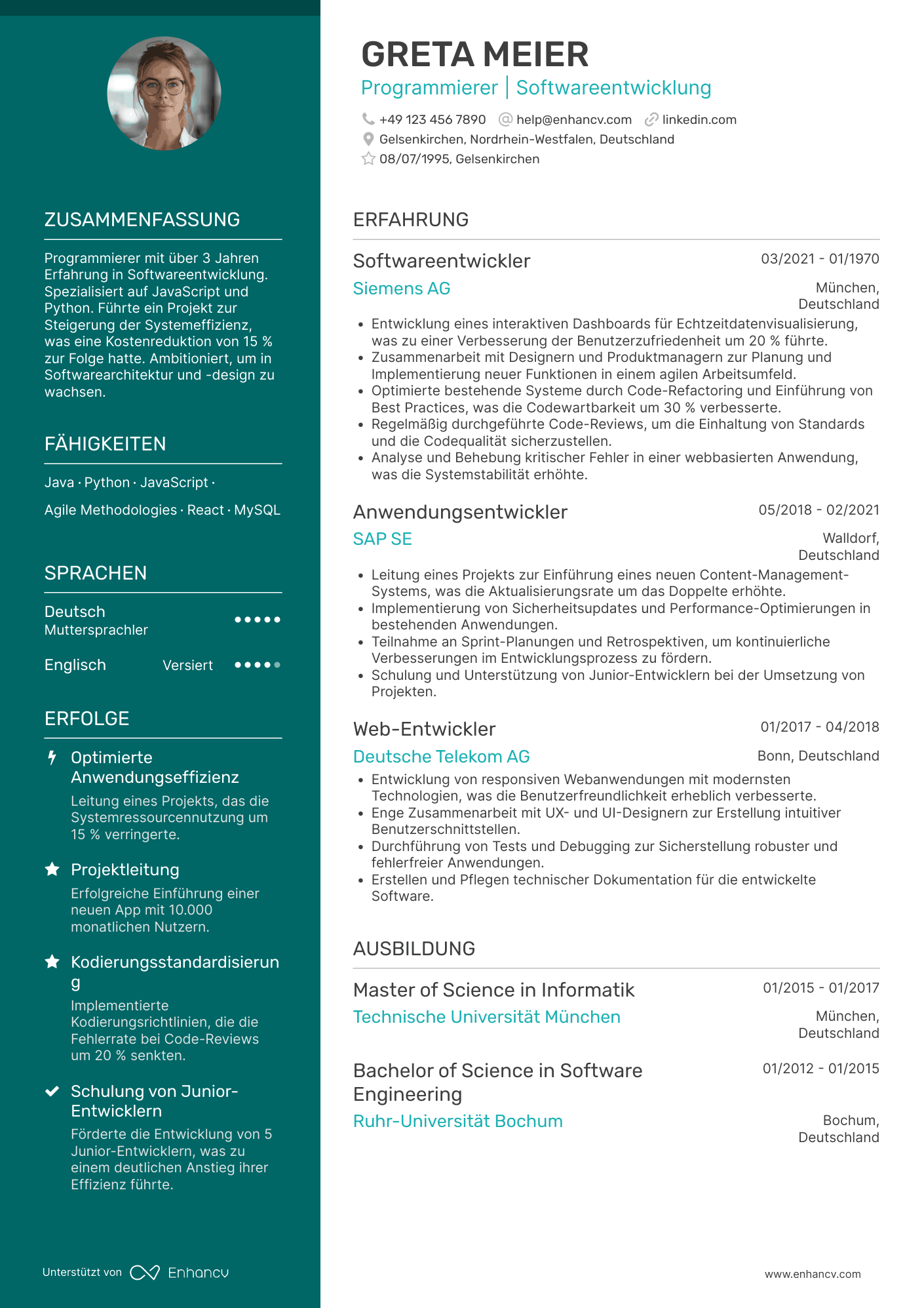 Lebenslauf Vorlage