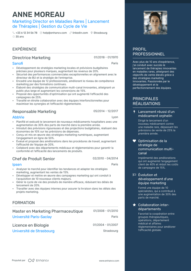 exemple de CV pour Directeur Marketing