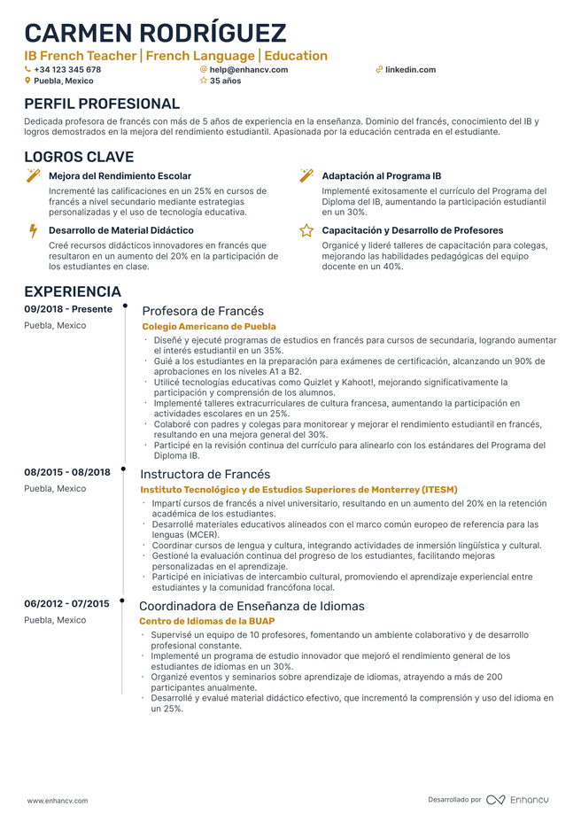 ejemplo de CV de Maestro de Tecnologia