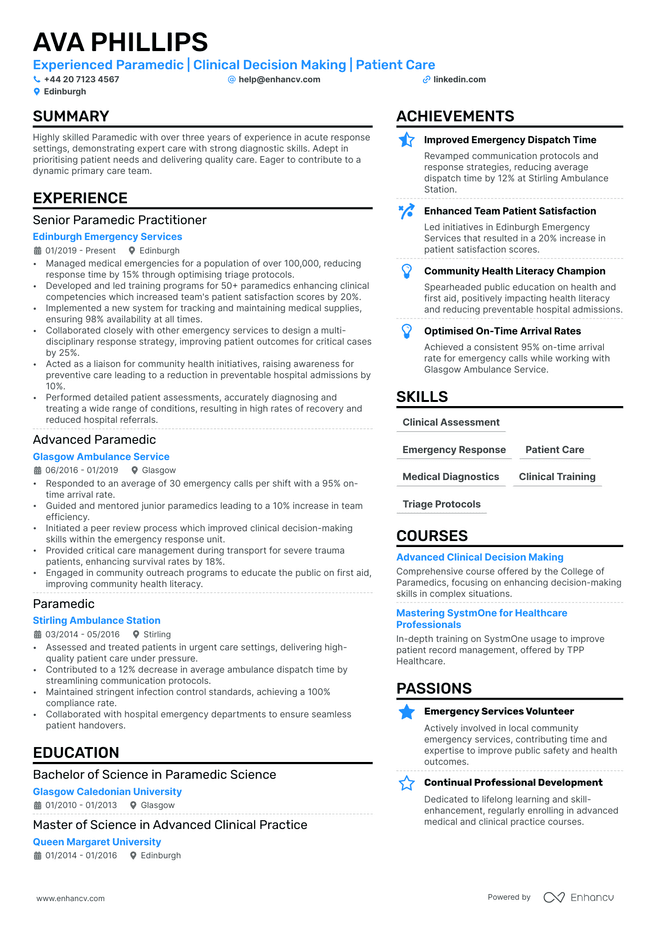 Paramedic CV example