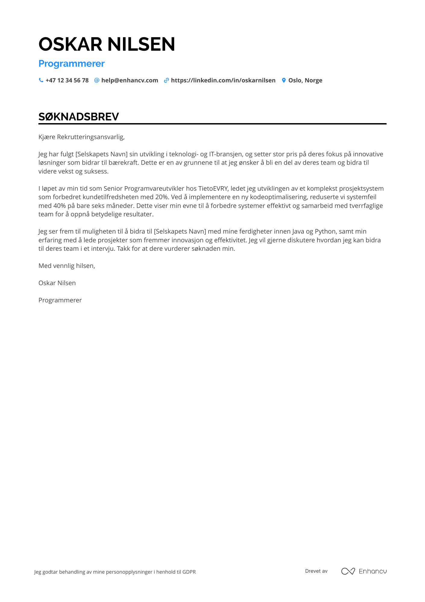 Cover Letter Example