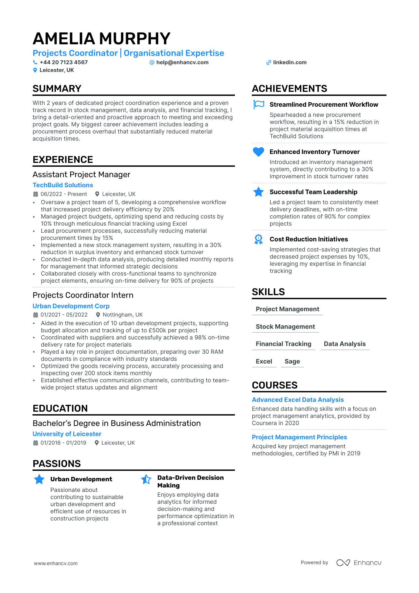 junior project manager resume example