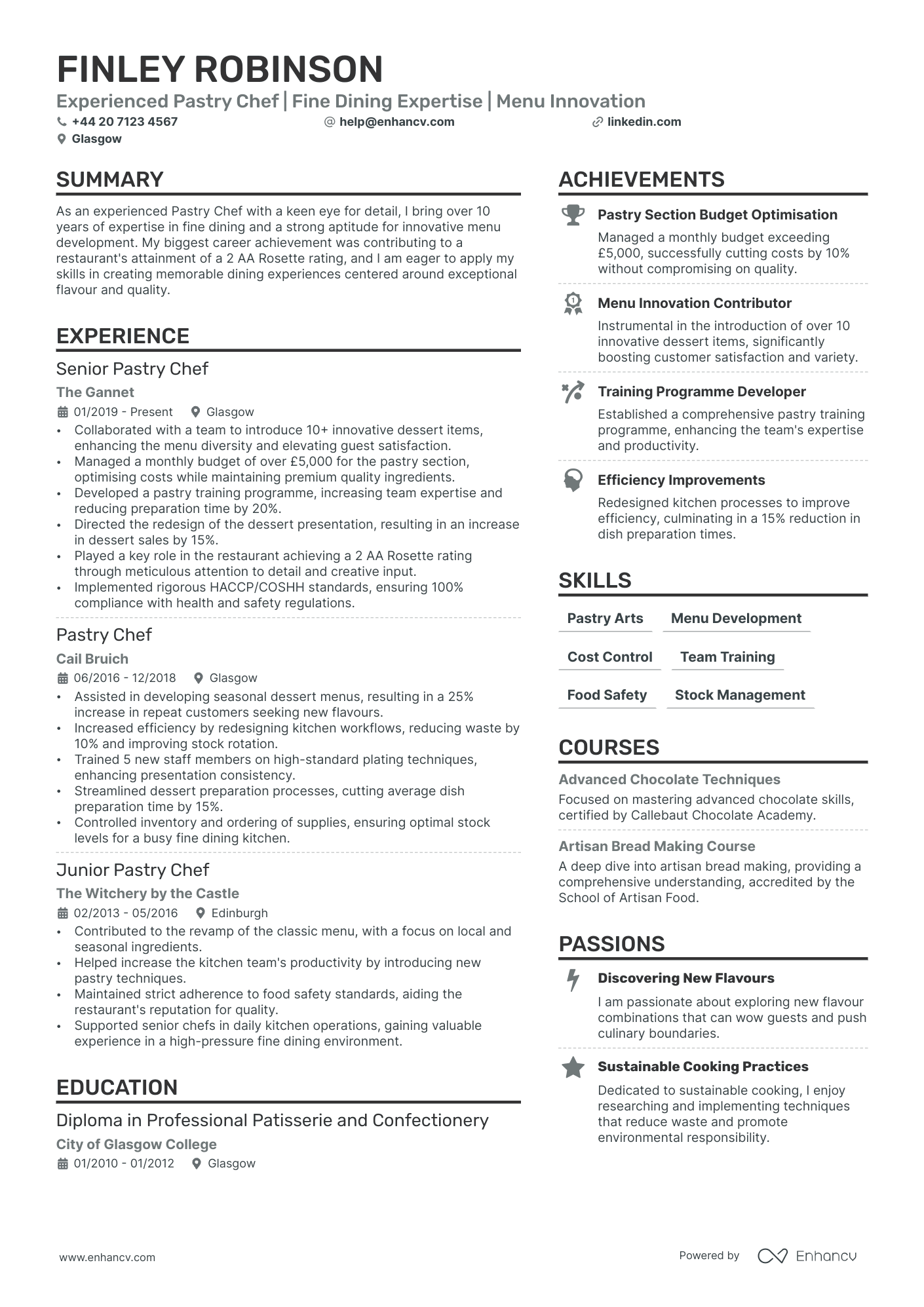 pastry chef resume example