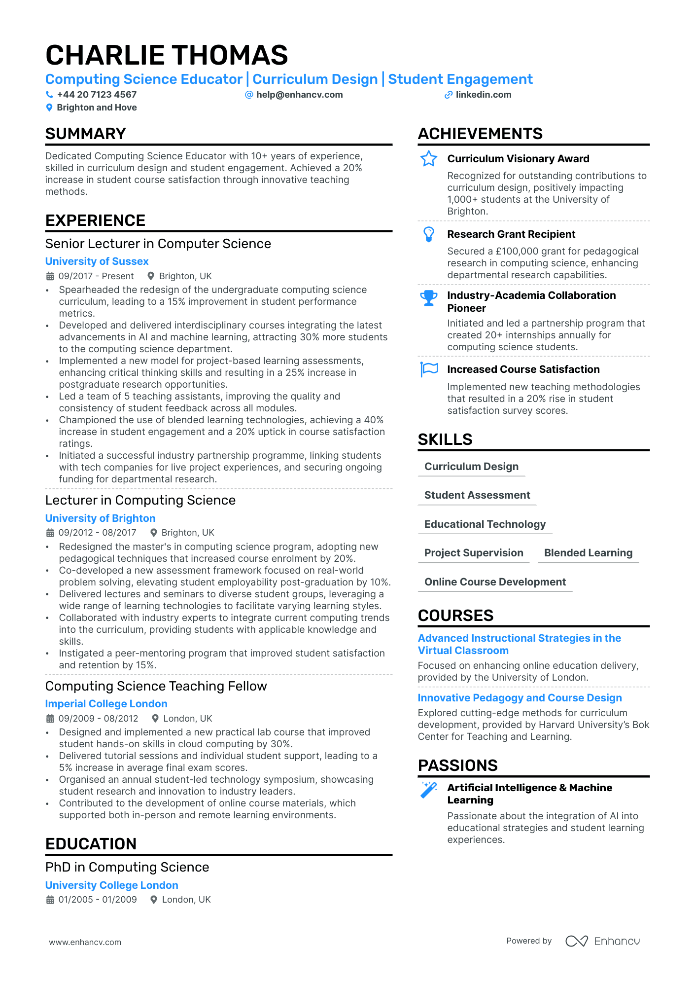 lecturer resume example