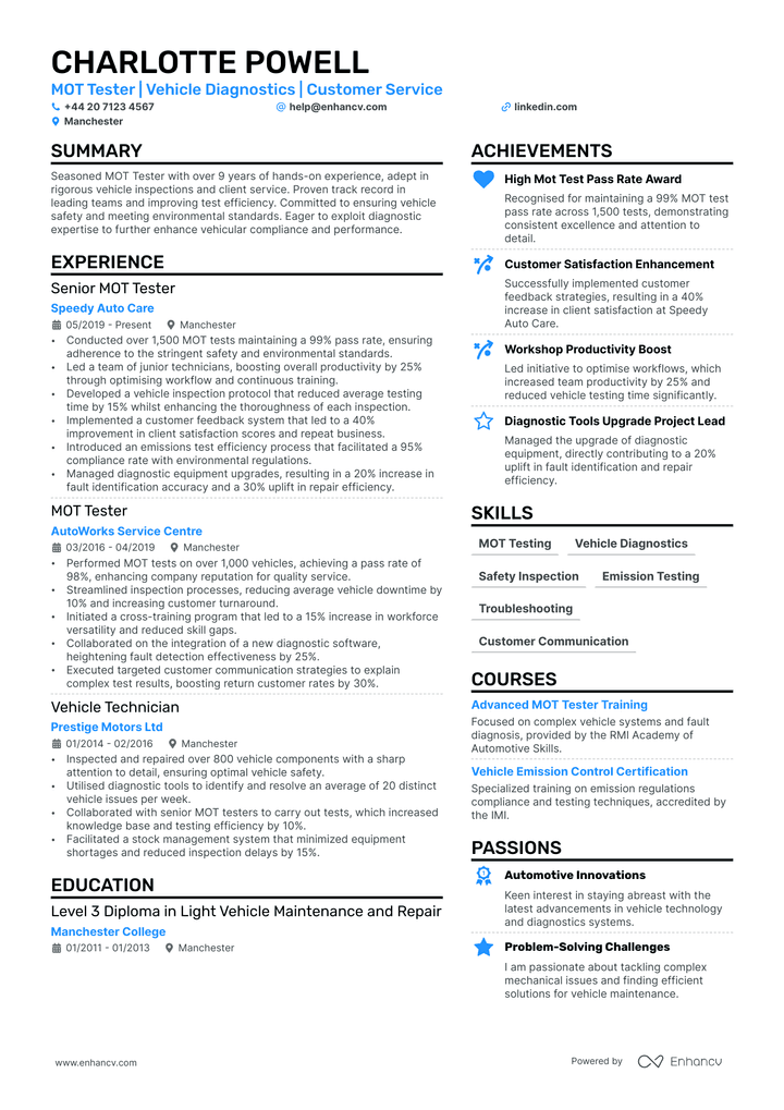 mechanic resume example