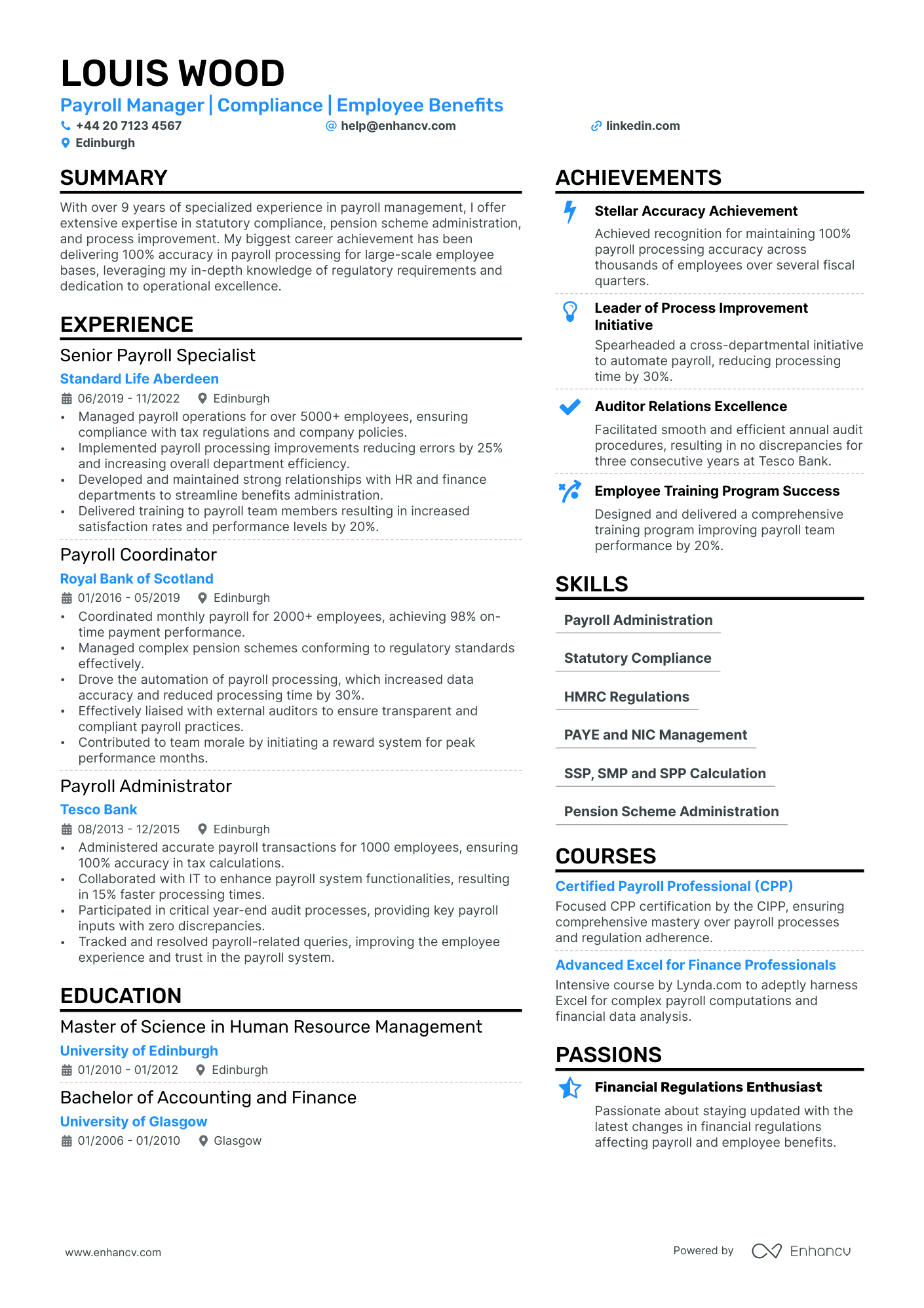 payroll manager resume example