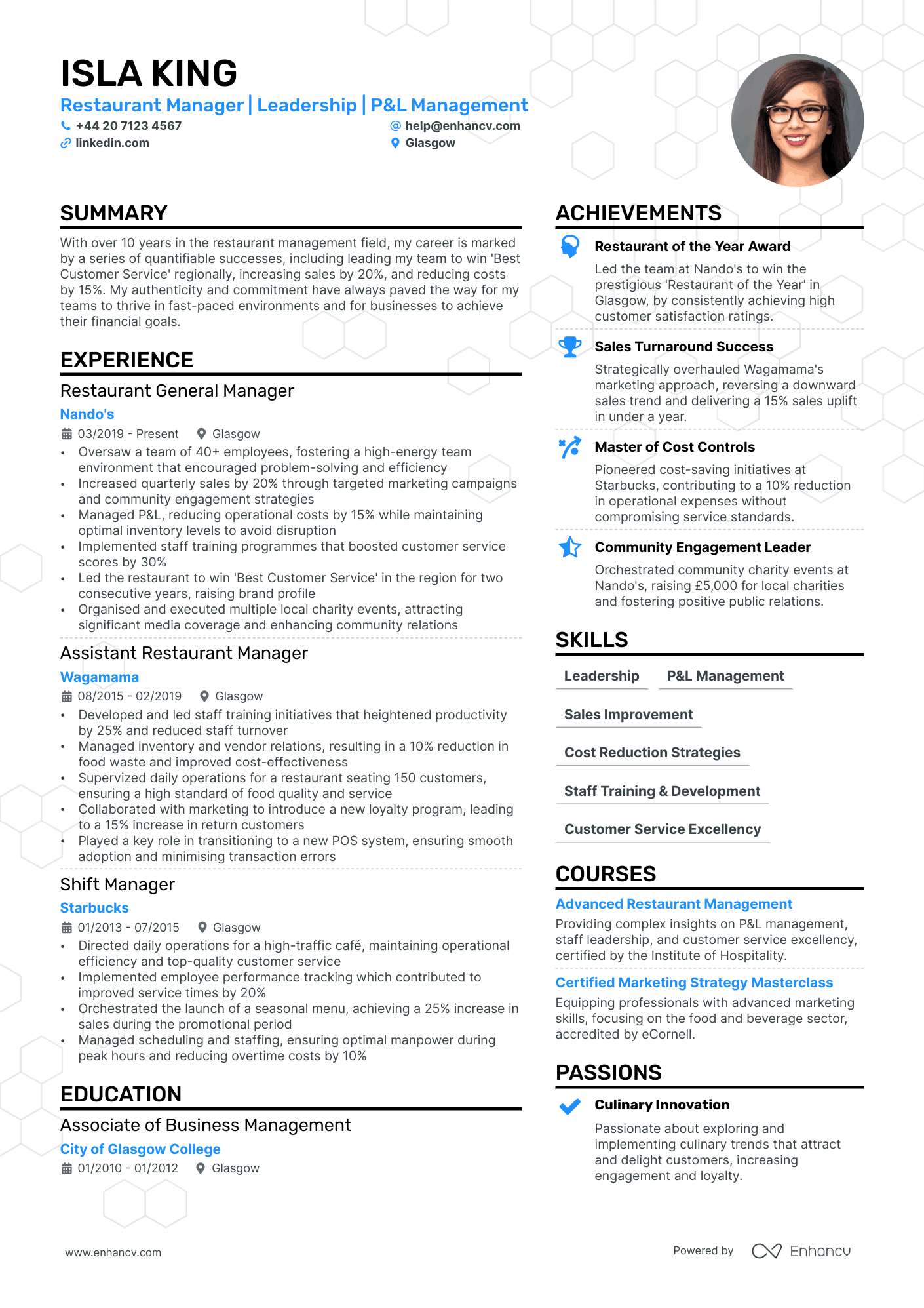 restaurant assistant manager resume example
