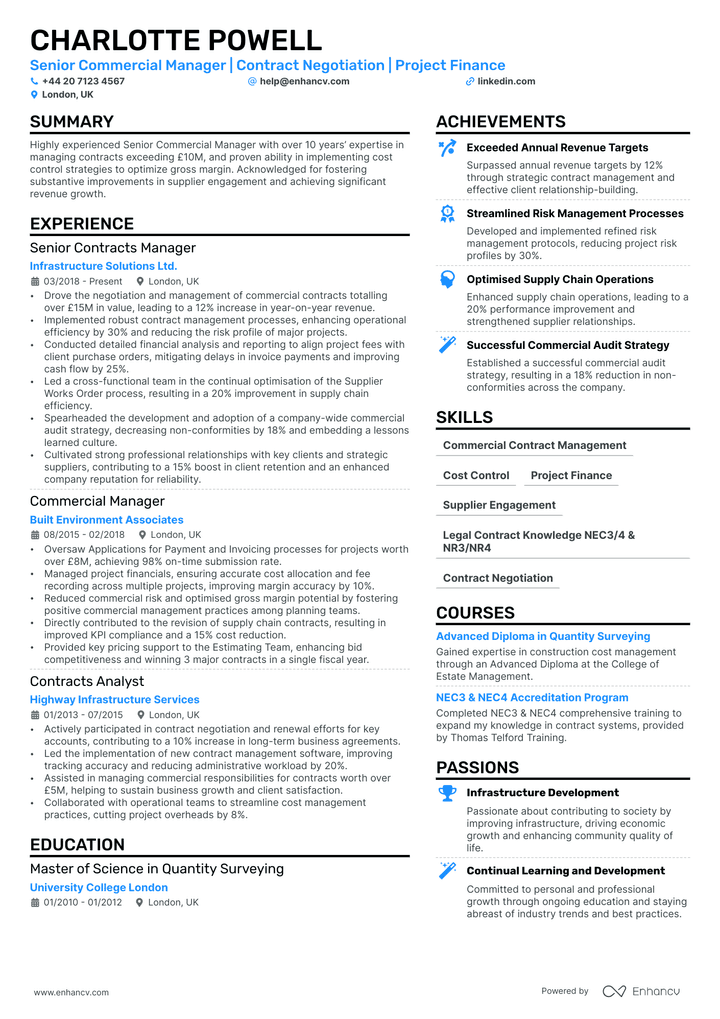 commercial manager resume example