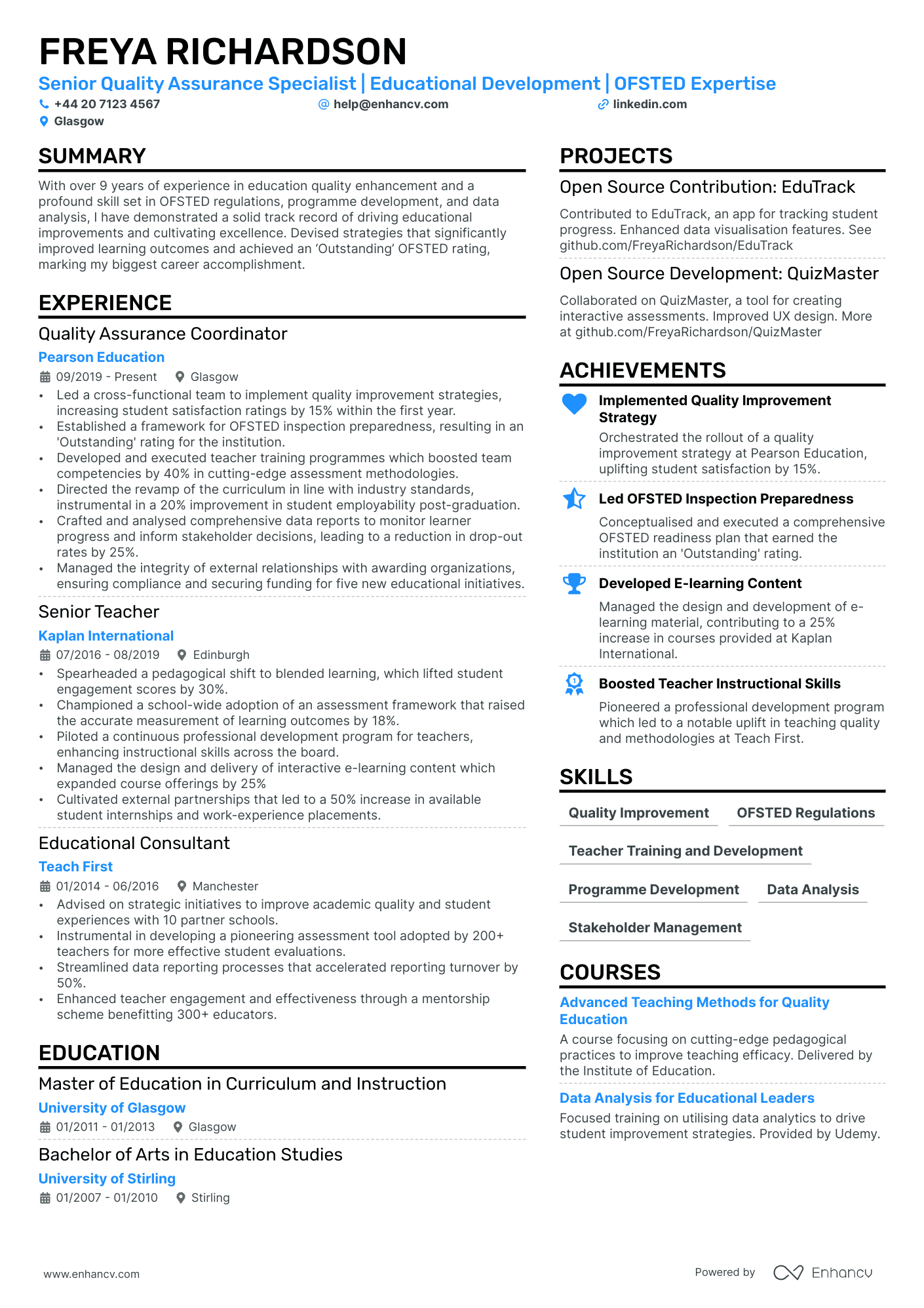 quality manager resume example