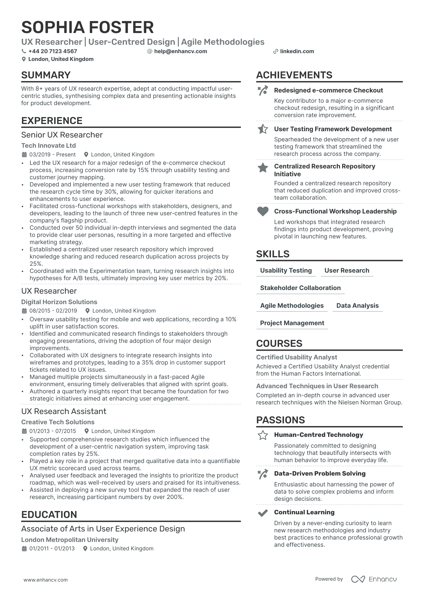 ux researcher resume example