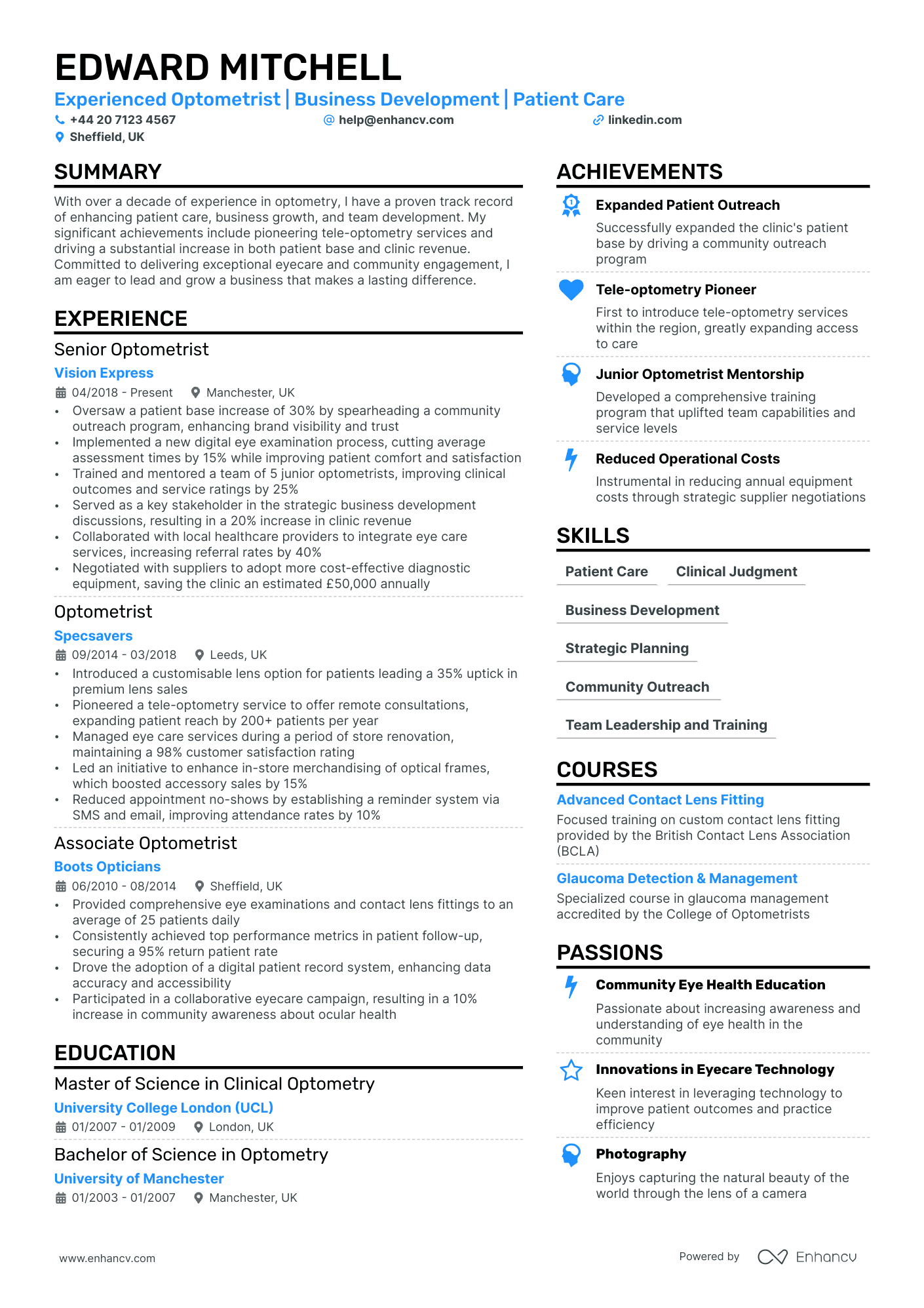 Optometry CV Examples amp Guide for - AHR0cHM6Ly9jZG4uZW5oYW5jdi5jb20vcHJlZGVmaW5lZC1leGFtcGxlcy96MEYxVFliaXpoNHhVdU5FOTJYSGpBa2ZEZXl2b0tEdGpYT0dsM0RRL2ltYWdlLnBuZw~~.