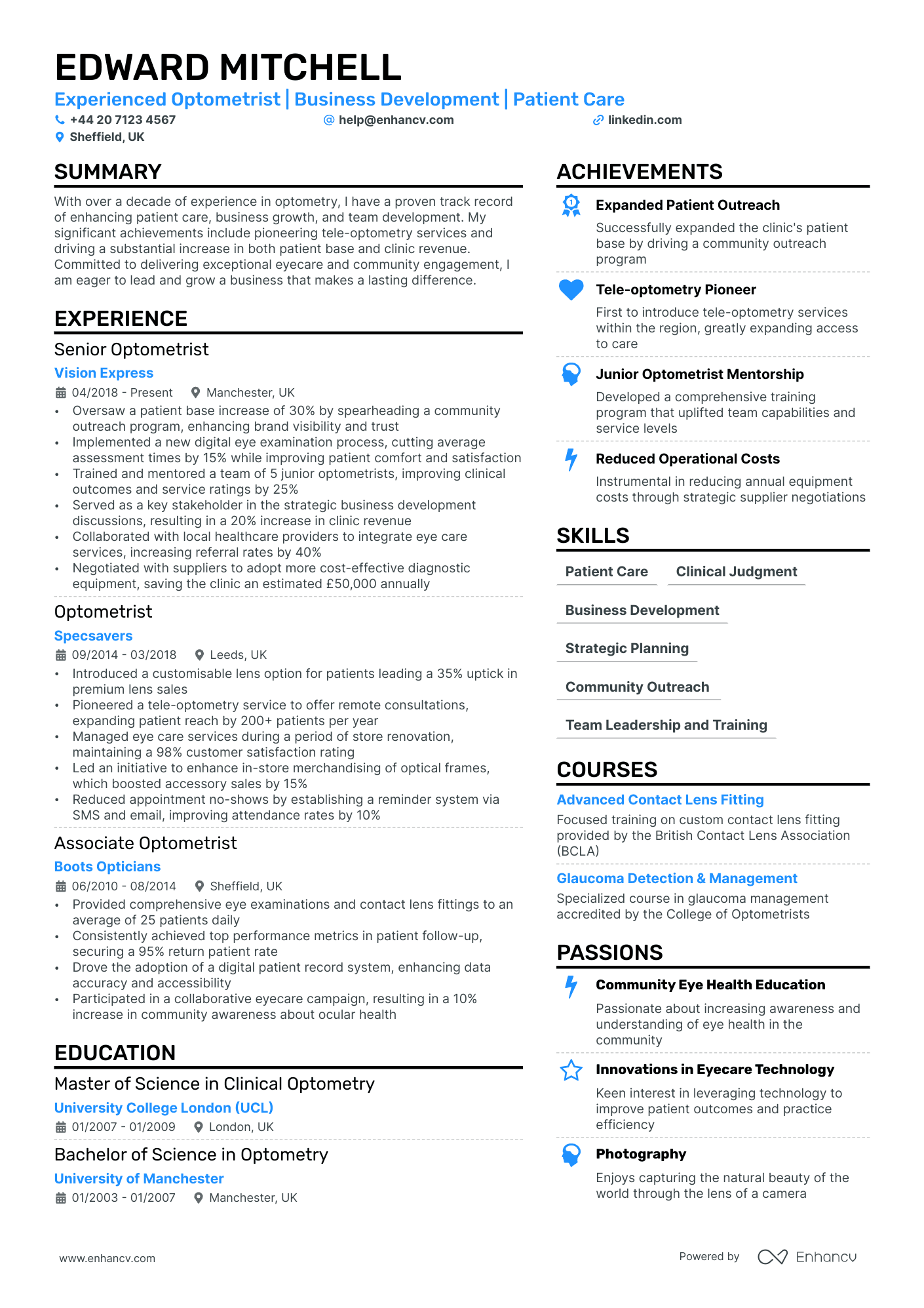 optometry resume example
