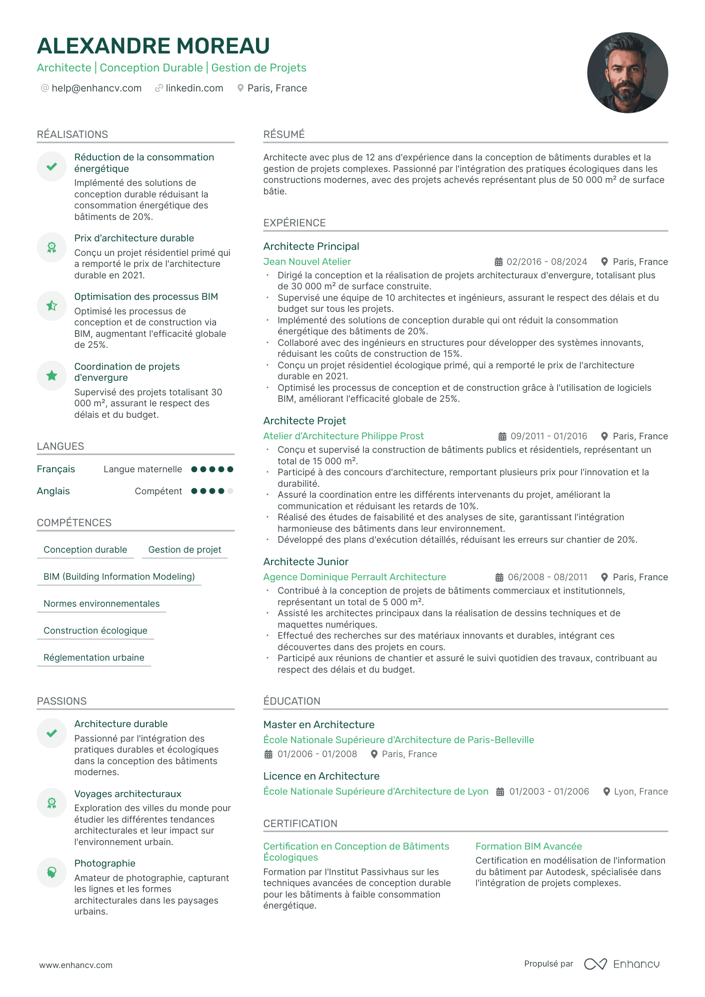 architecte resume example