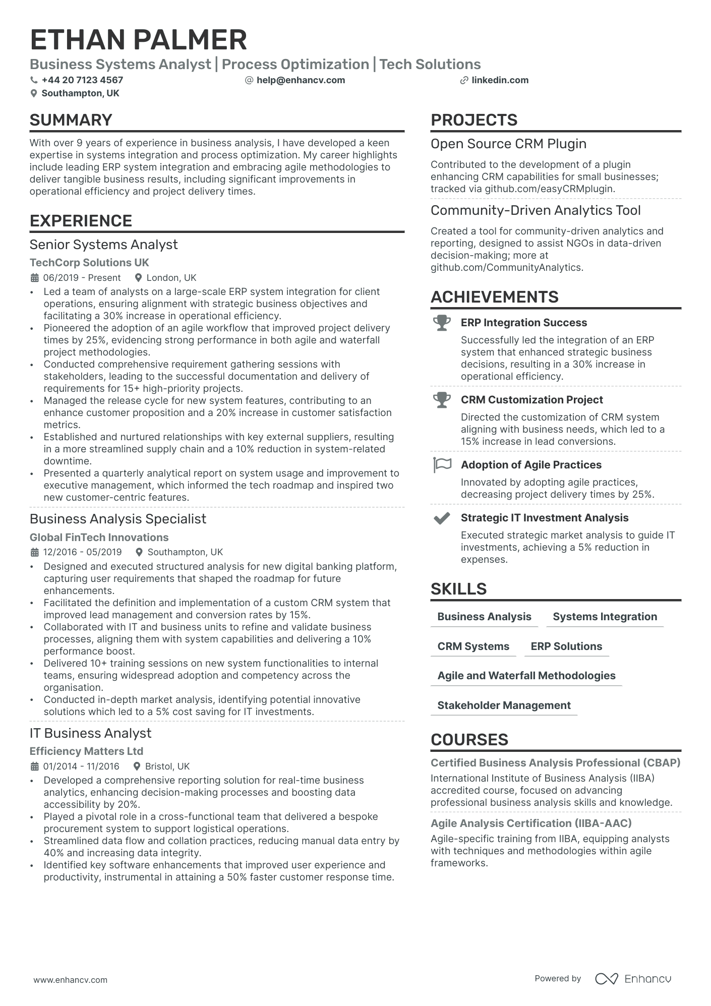 system analyst resume example