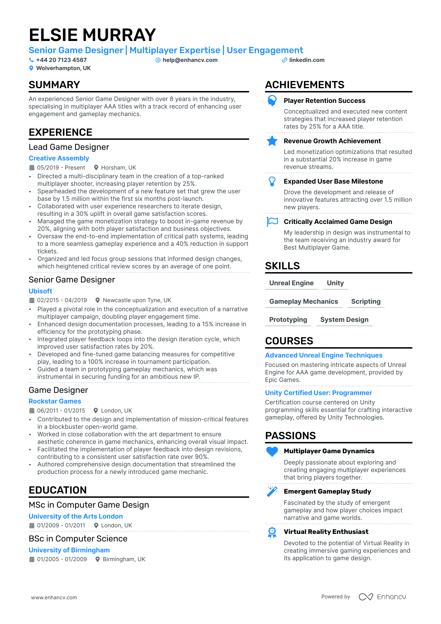 Game Design CV Examples & Guide for 2024