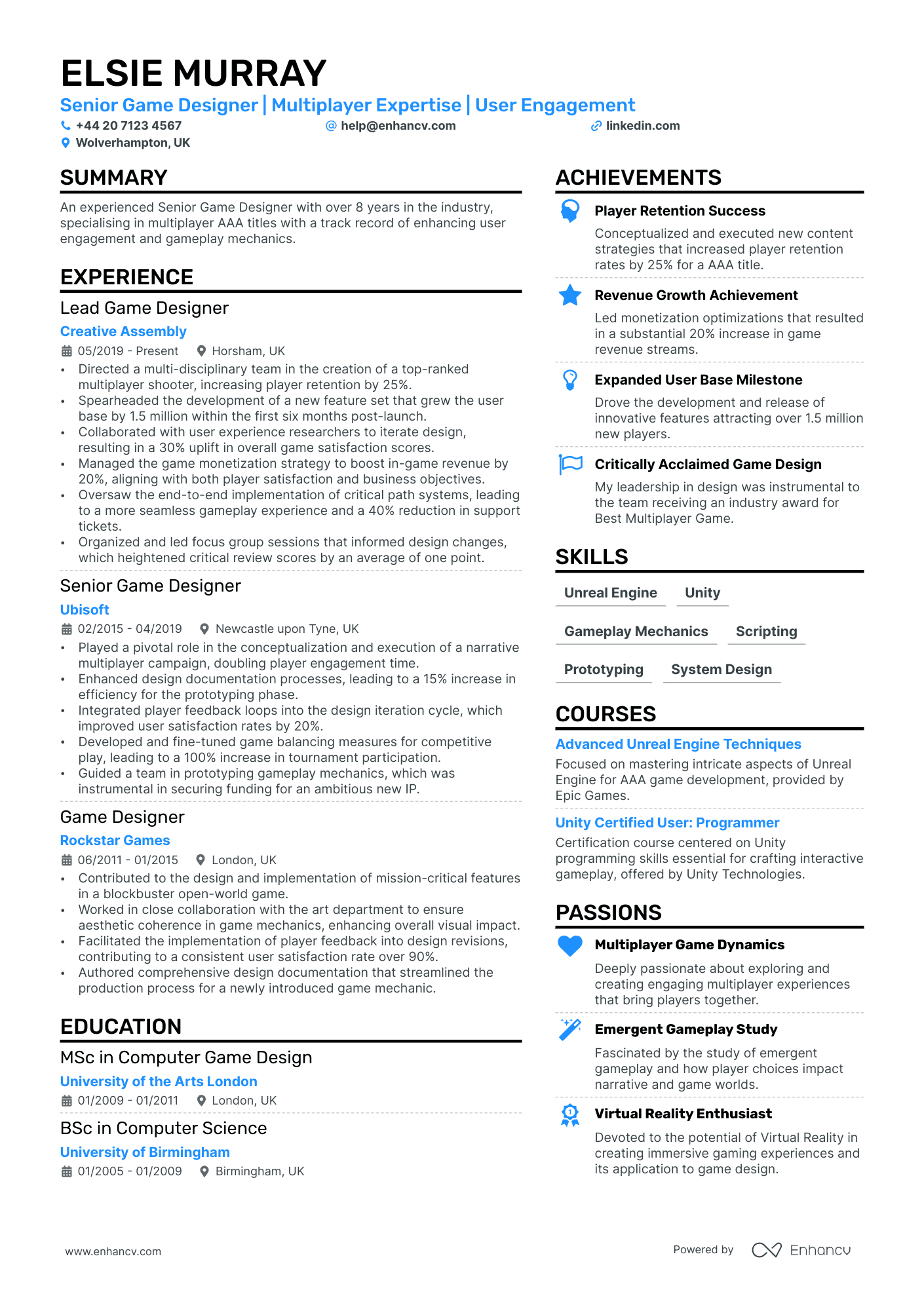 game design resume example