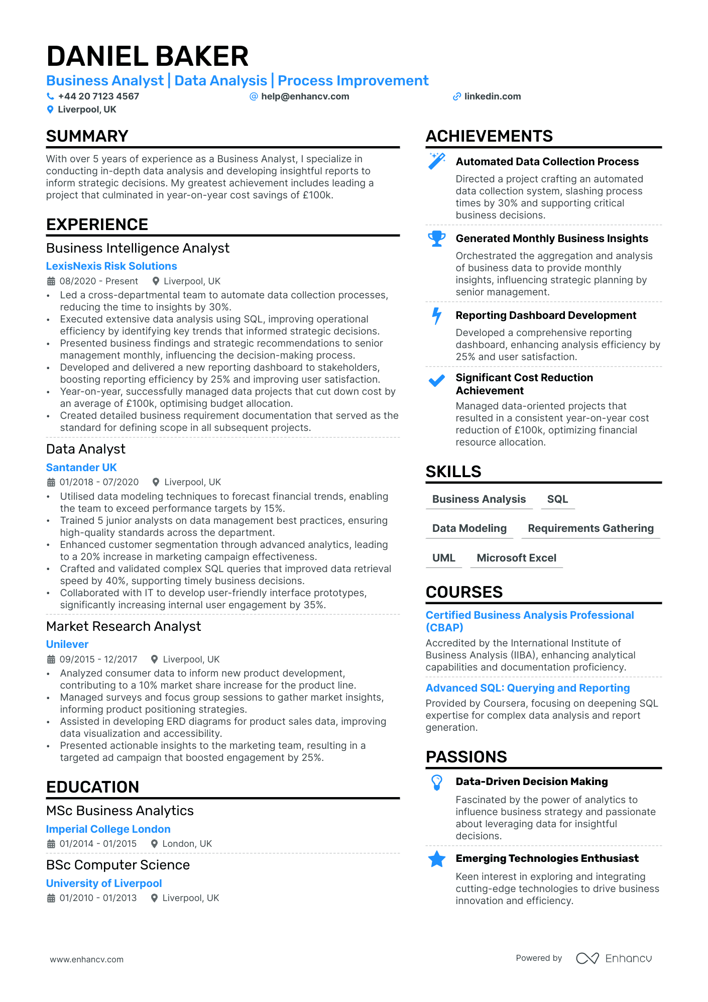 entry level business analyst resume example