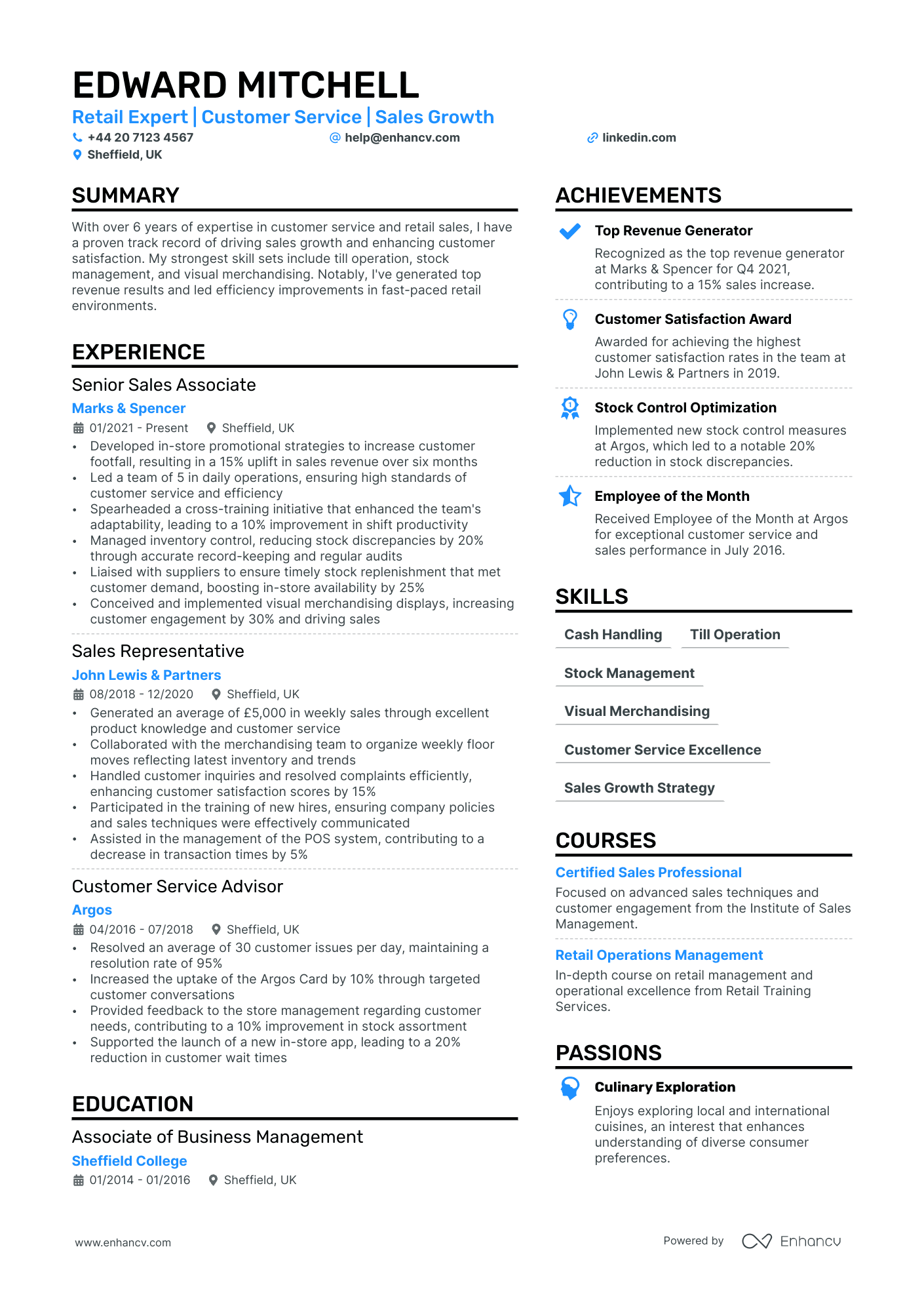 shop assistant resume example