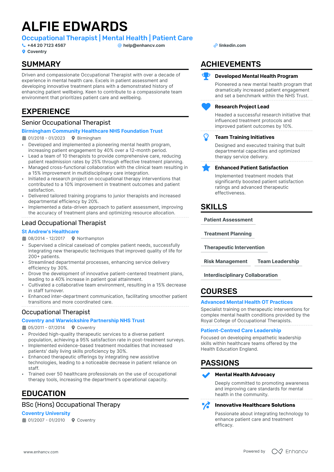 occupational therapist resume example