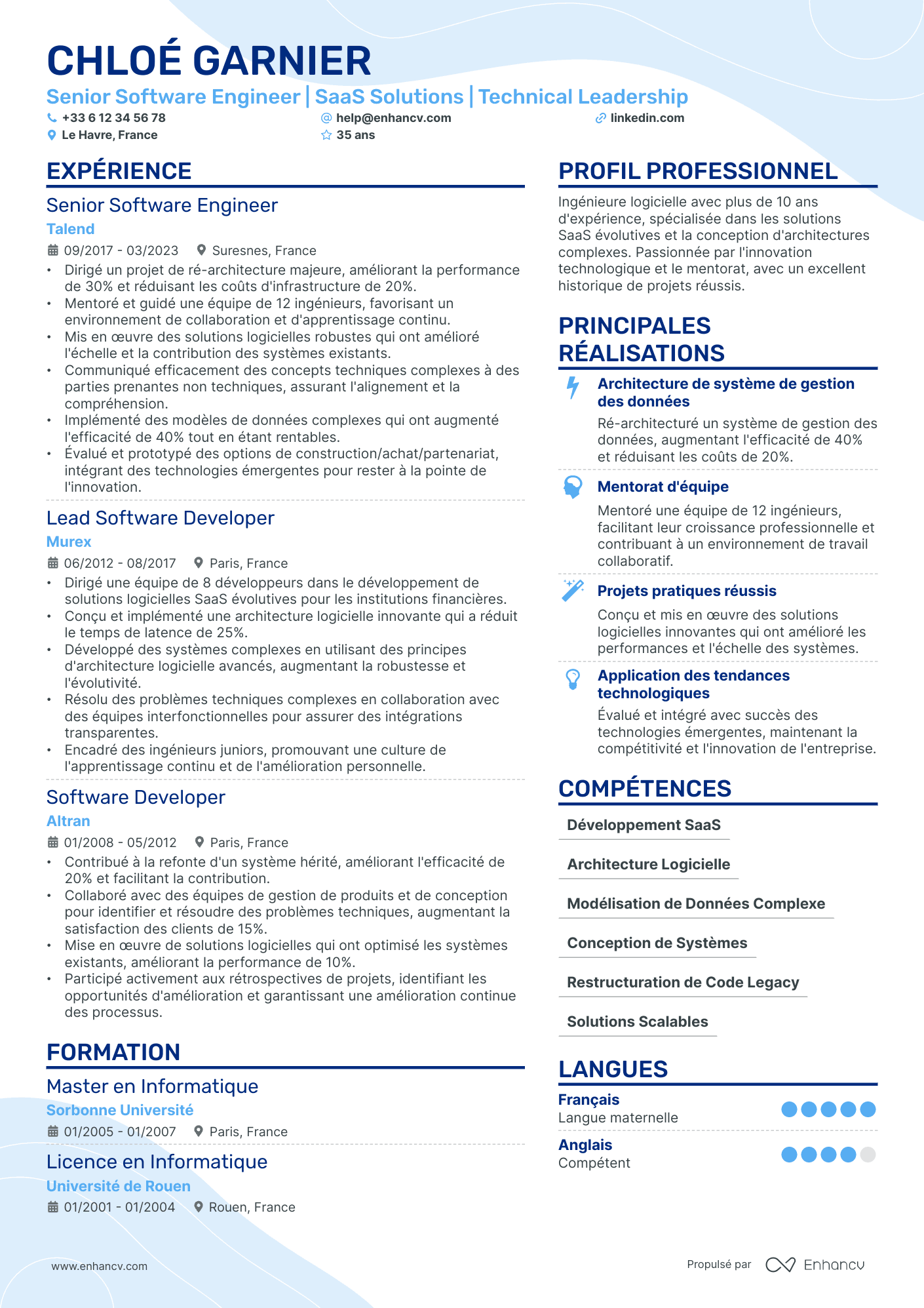 ingénieur principal resume example