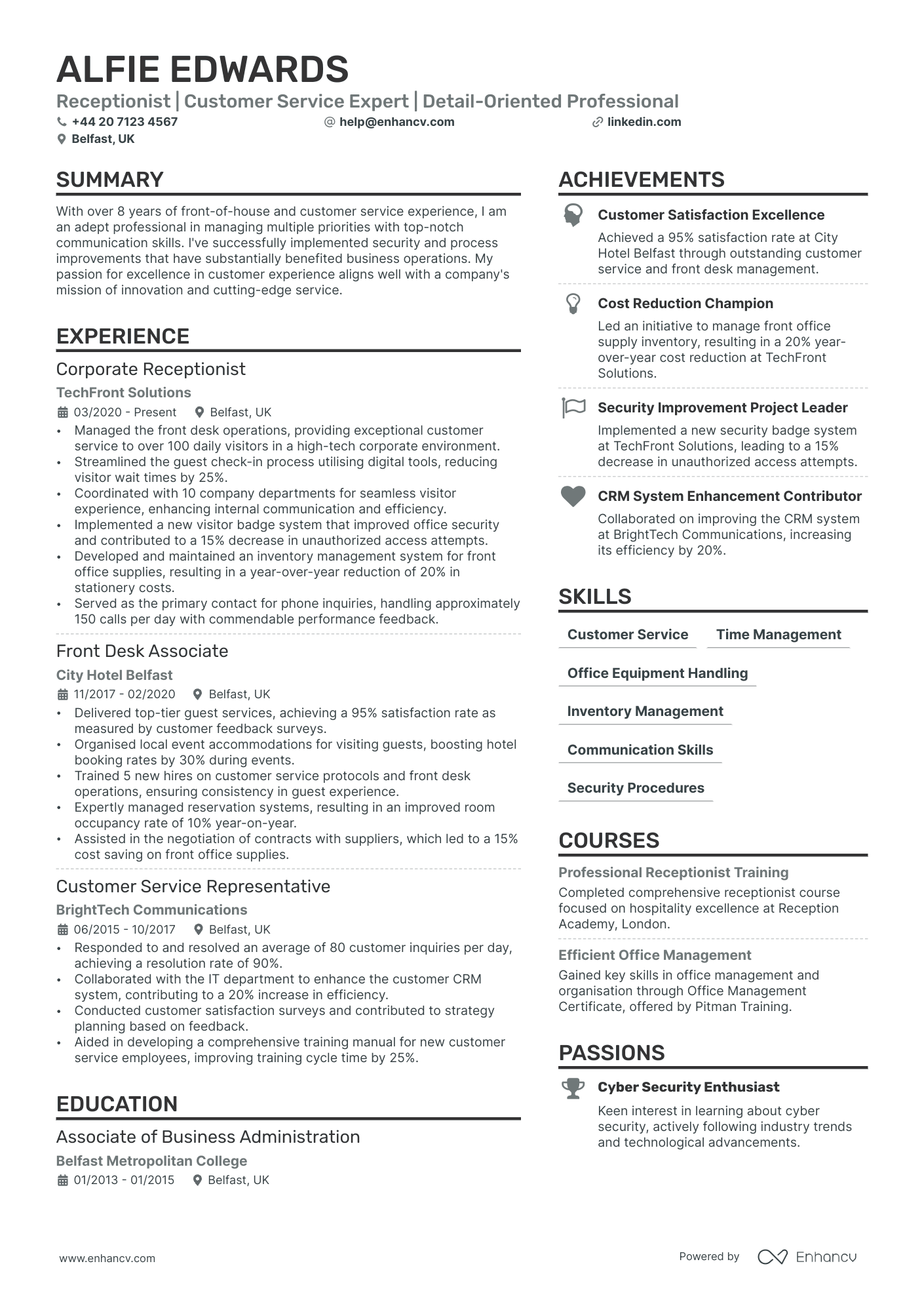 receptionist resume example