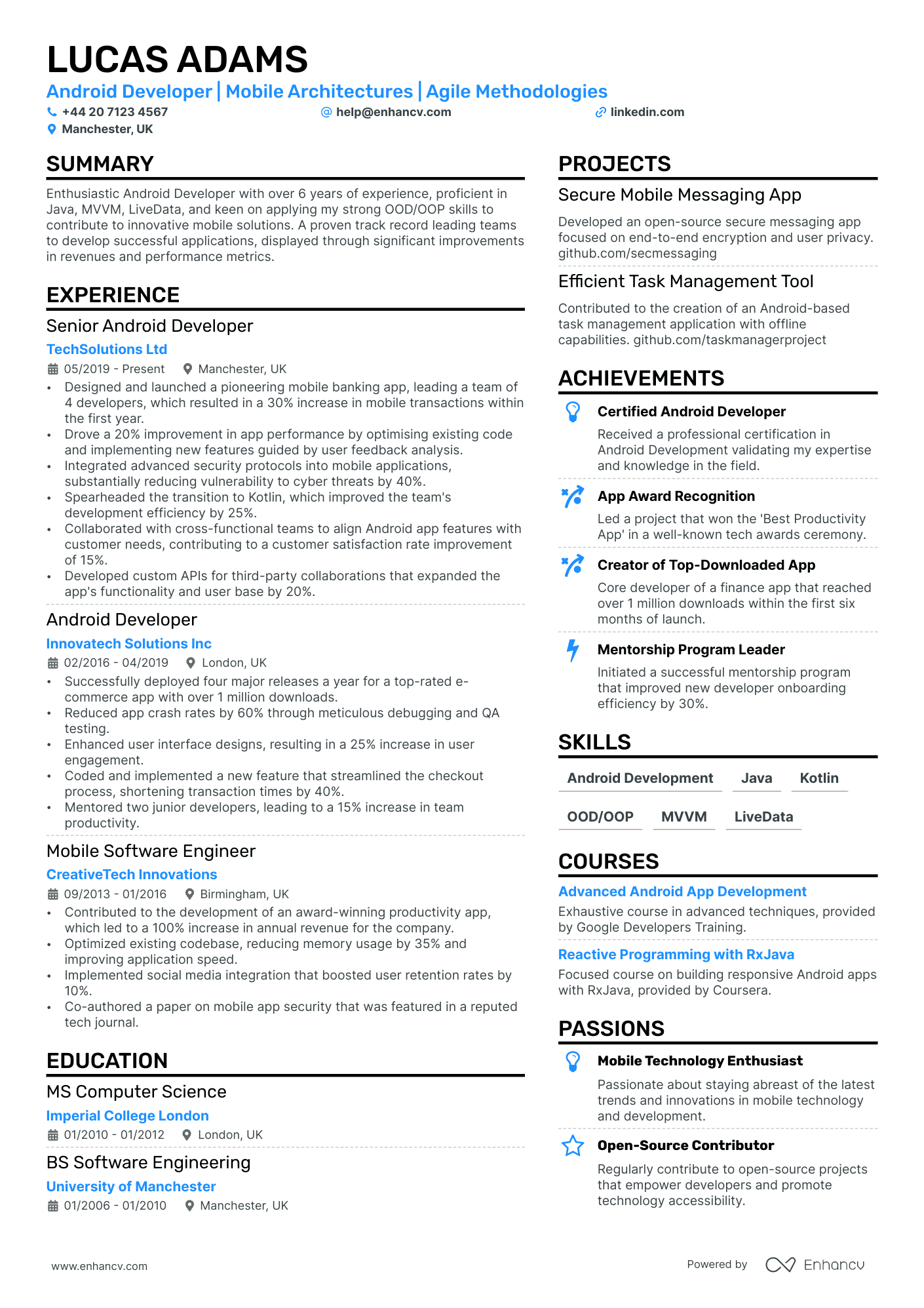 android developer resume example