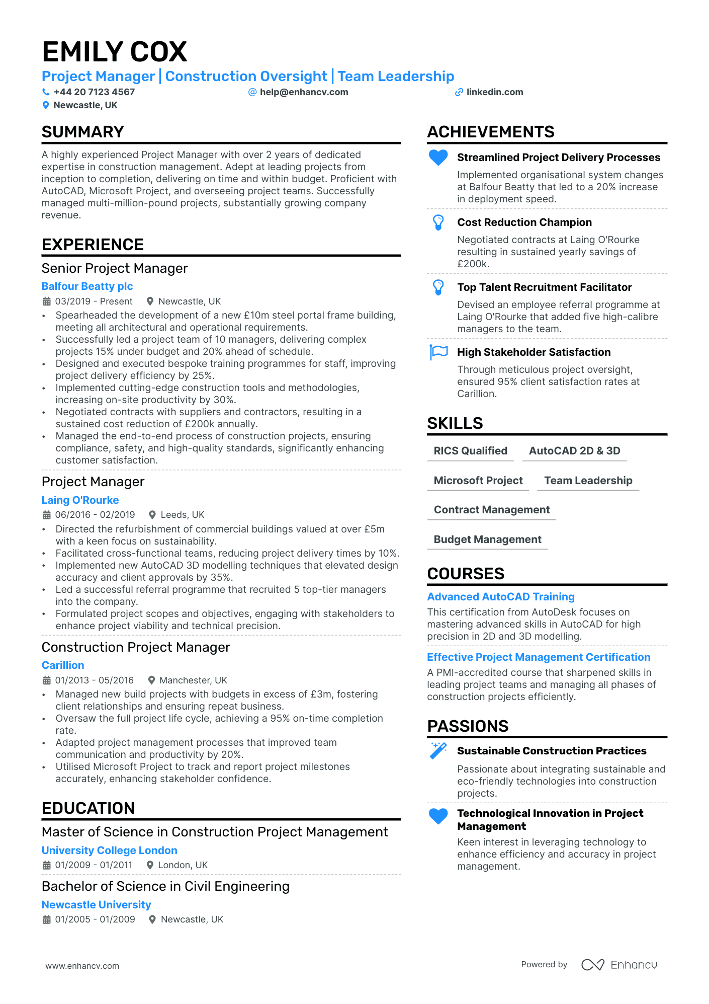 senior project manager resume example
