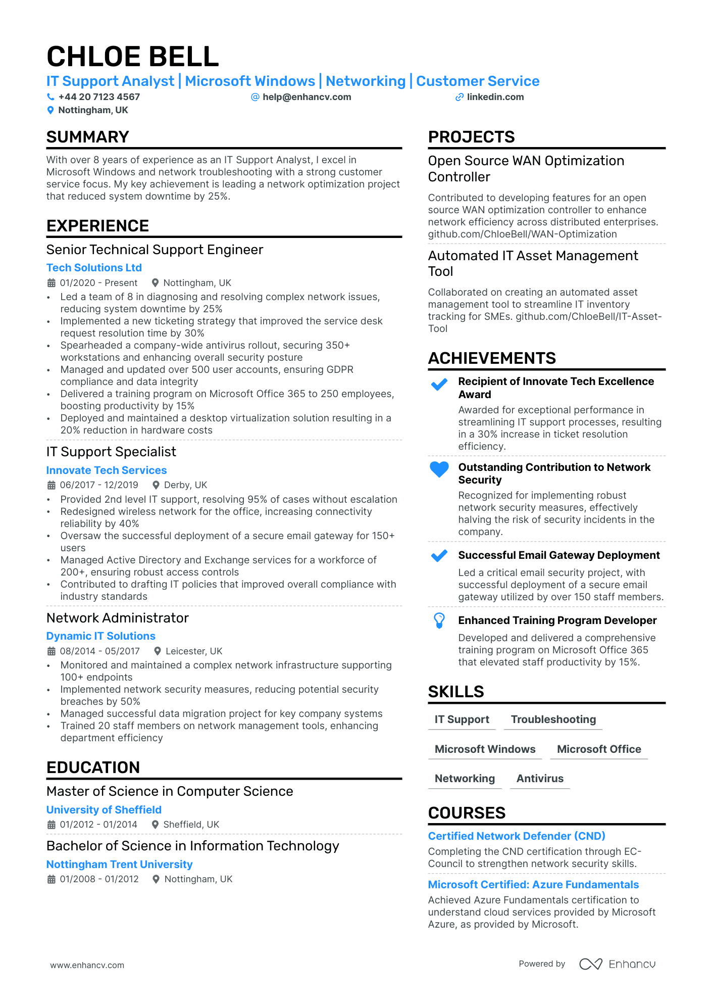 it support analyst resume example