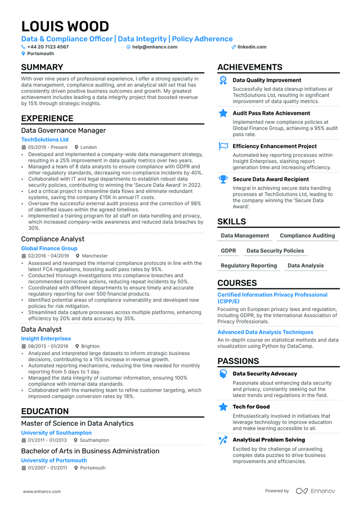 compliance officer resume example