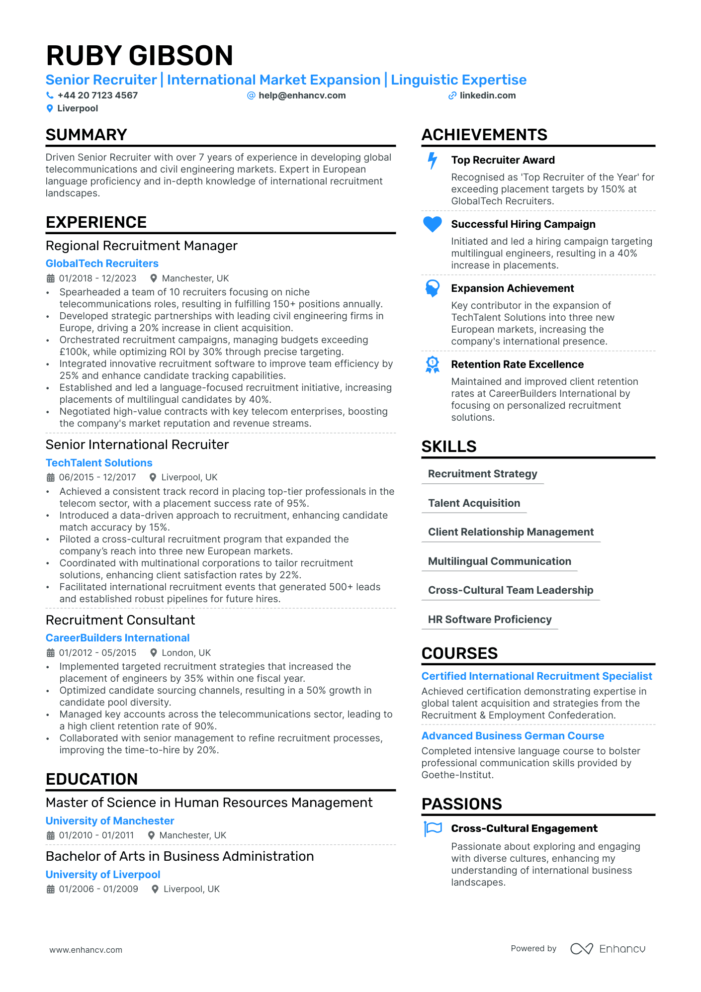 recruitment consultant resume example