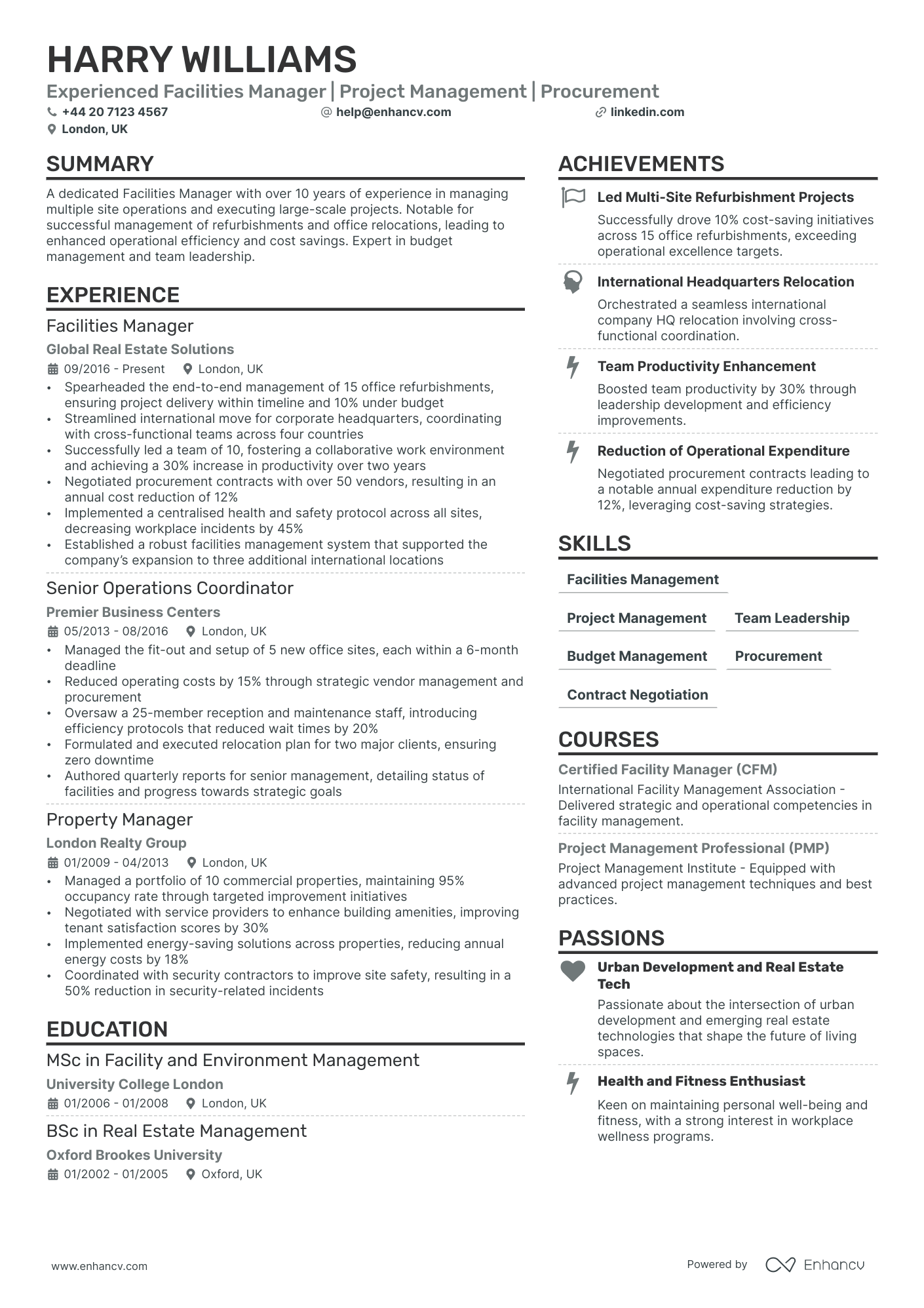 facilities manager resume example
