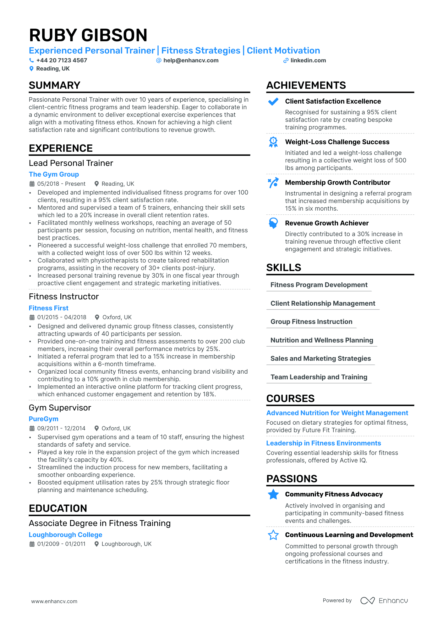 personal trainer resume example
