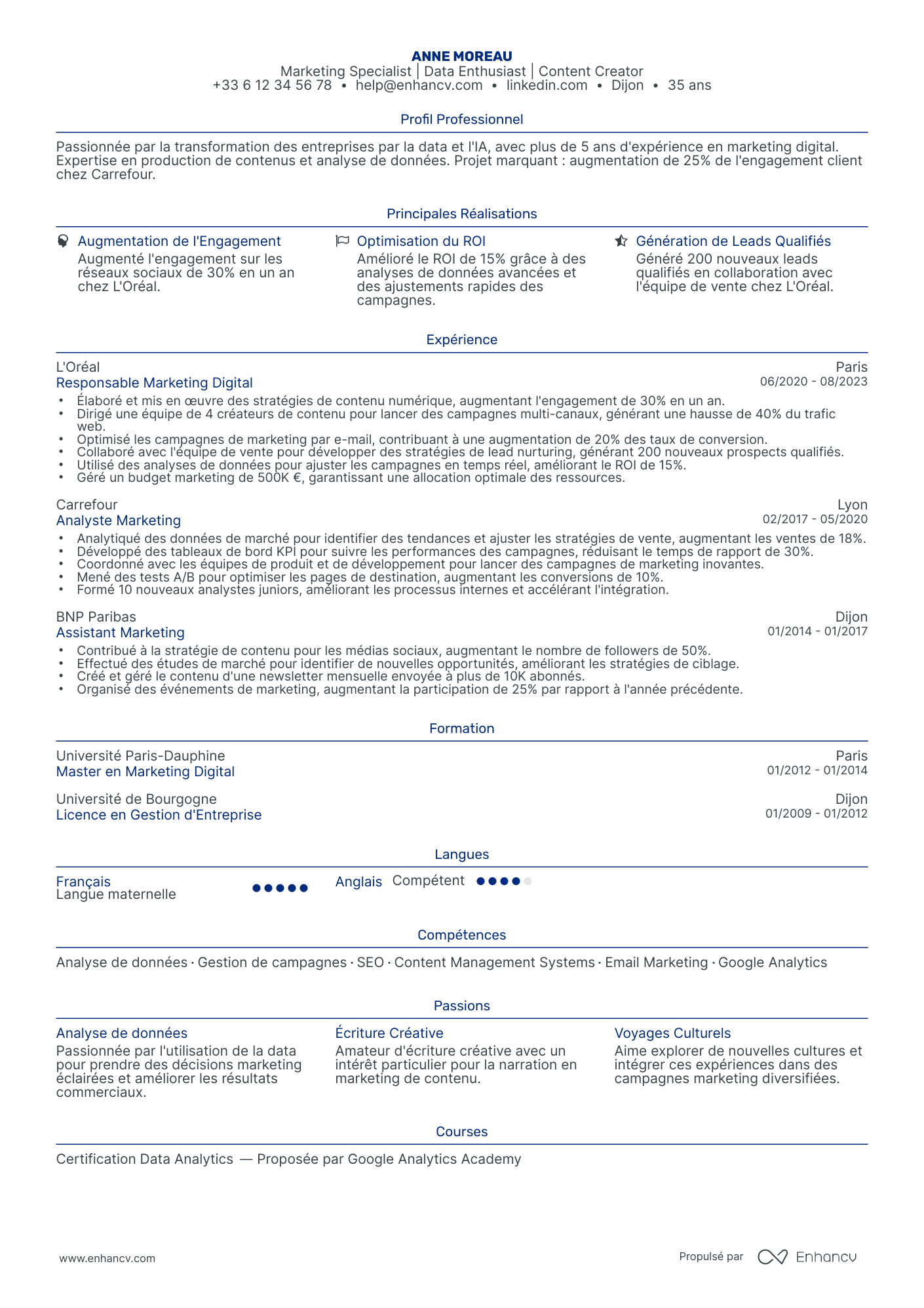 coordinateur marketing resume example