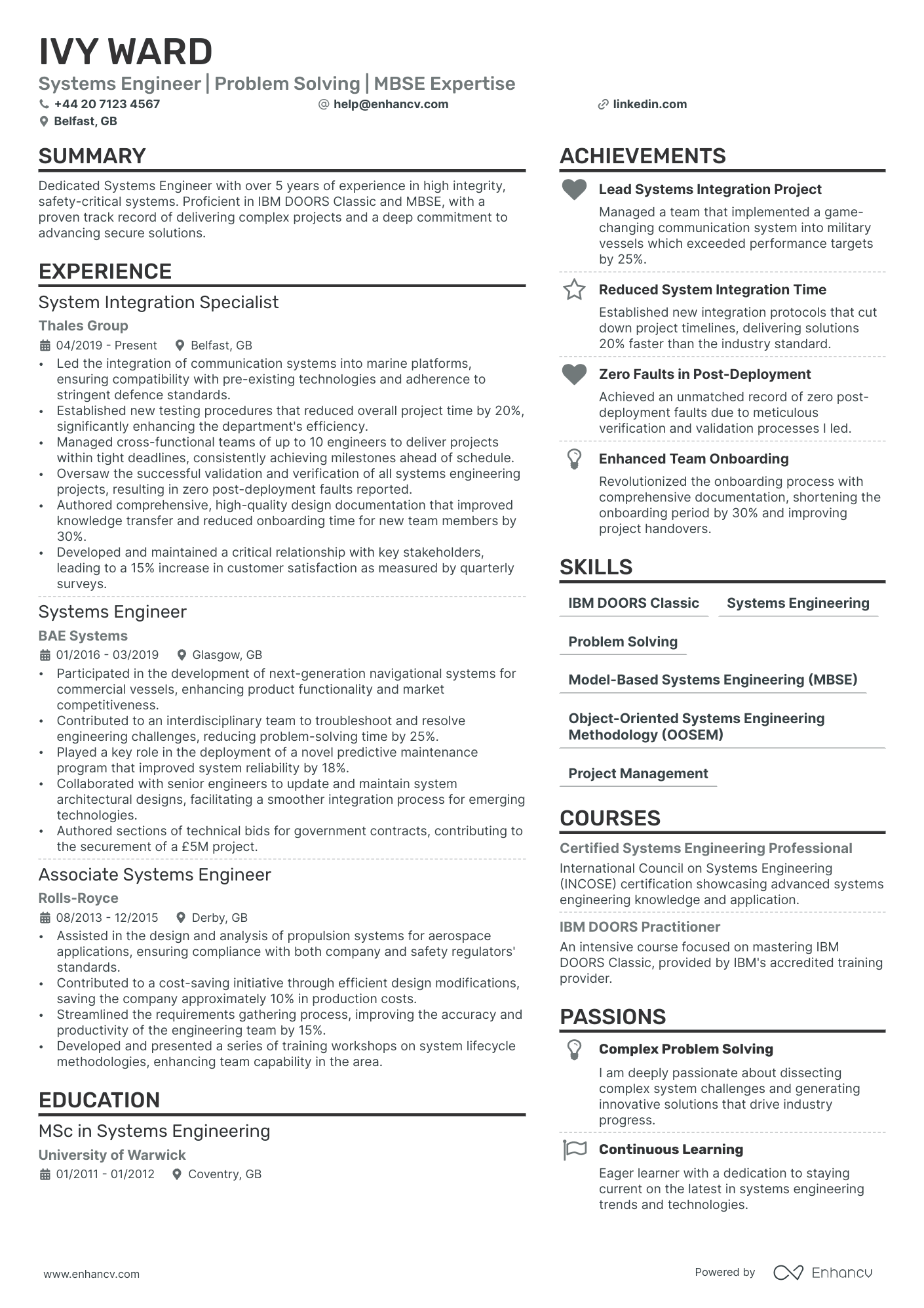 systems engineer resume example