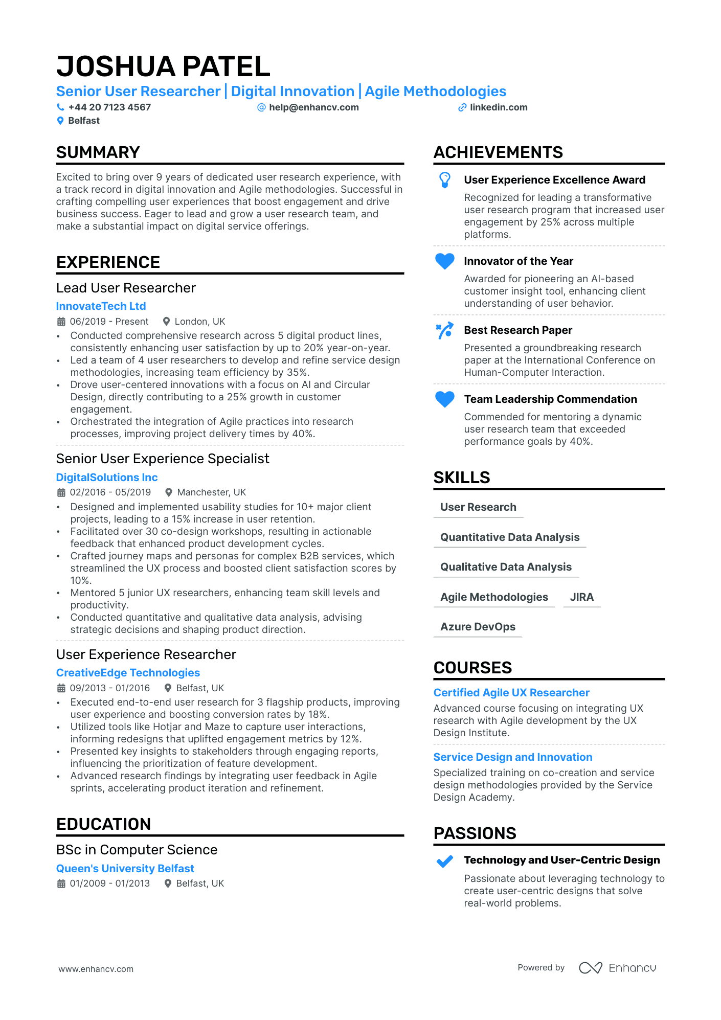 user researcher resume example
