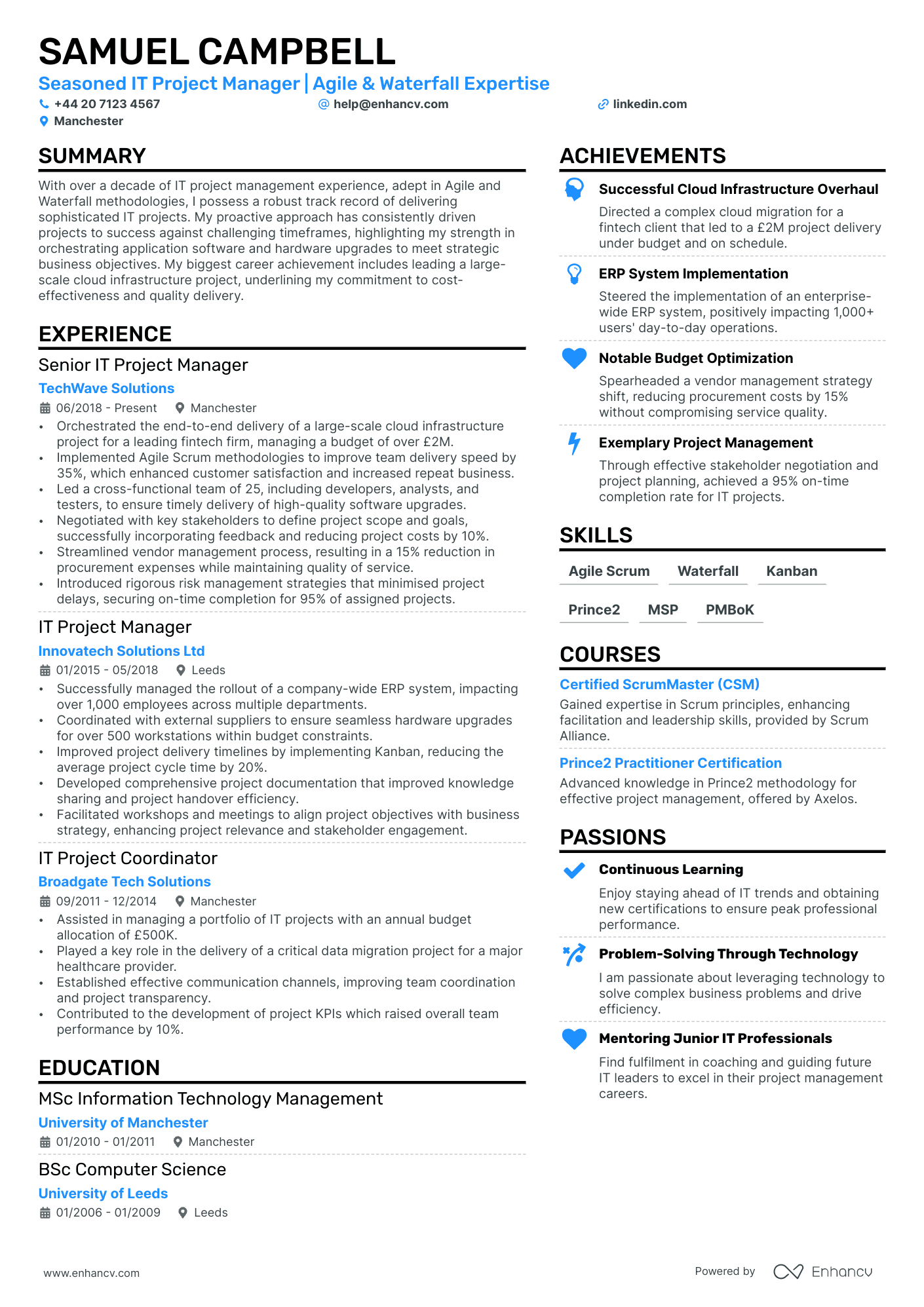 it project manager resume example